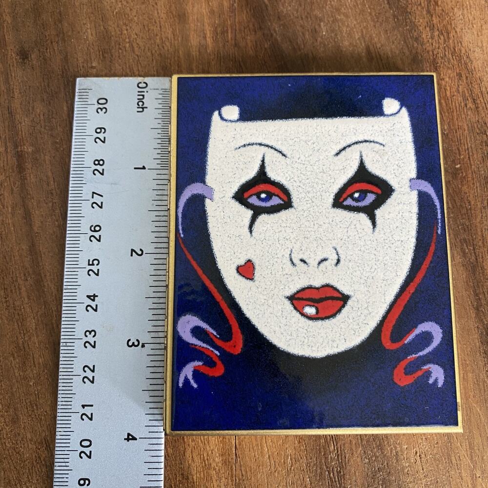 Vintage Mask Enamel Cigarette Case Limoges Limited Hand Crafted Santa Monica USA - Picture 7 of 8